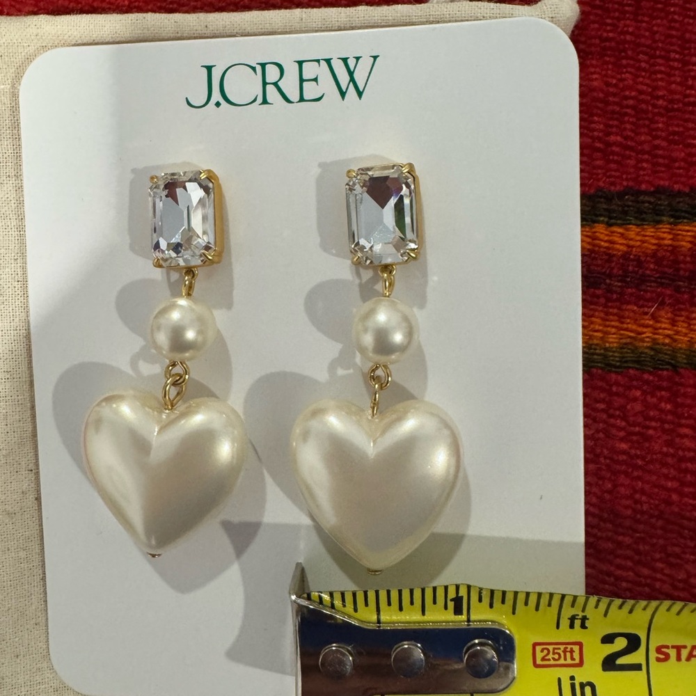 J. Crew Crystal-and-Pearl Heart Drop Earrings - Picture 12 of 13